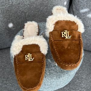Ralph Lauren Faux fur trim mules.